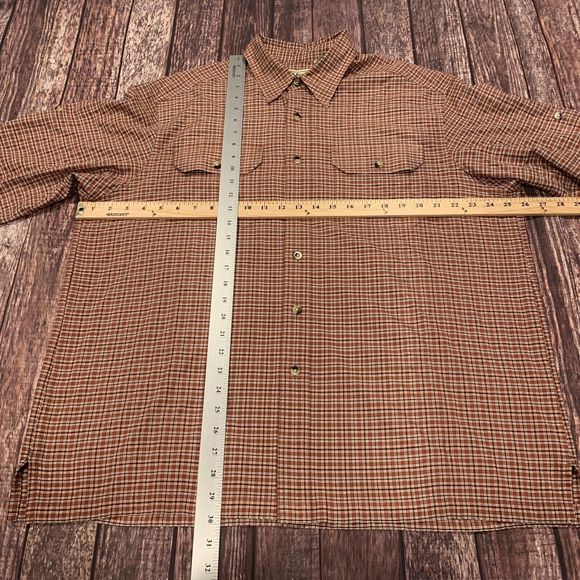 LL Bean Mens Button Tab Roll Up Long Sleeve Red Check Shirt Travel Hiking Large - Picture 9 of 10